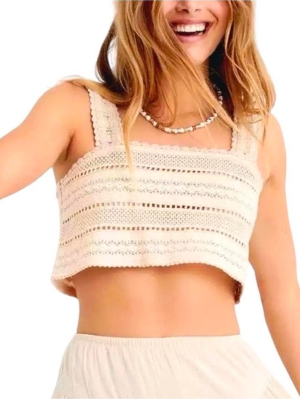 Arie Crochet-Style Cream Tank Top - Women Large